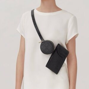 NWOT Cuyana Black Croc-Embossed Leather Convertible Belt Phone Bag Coin Pouch